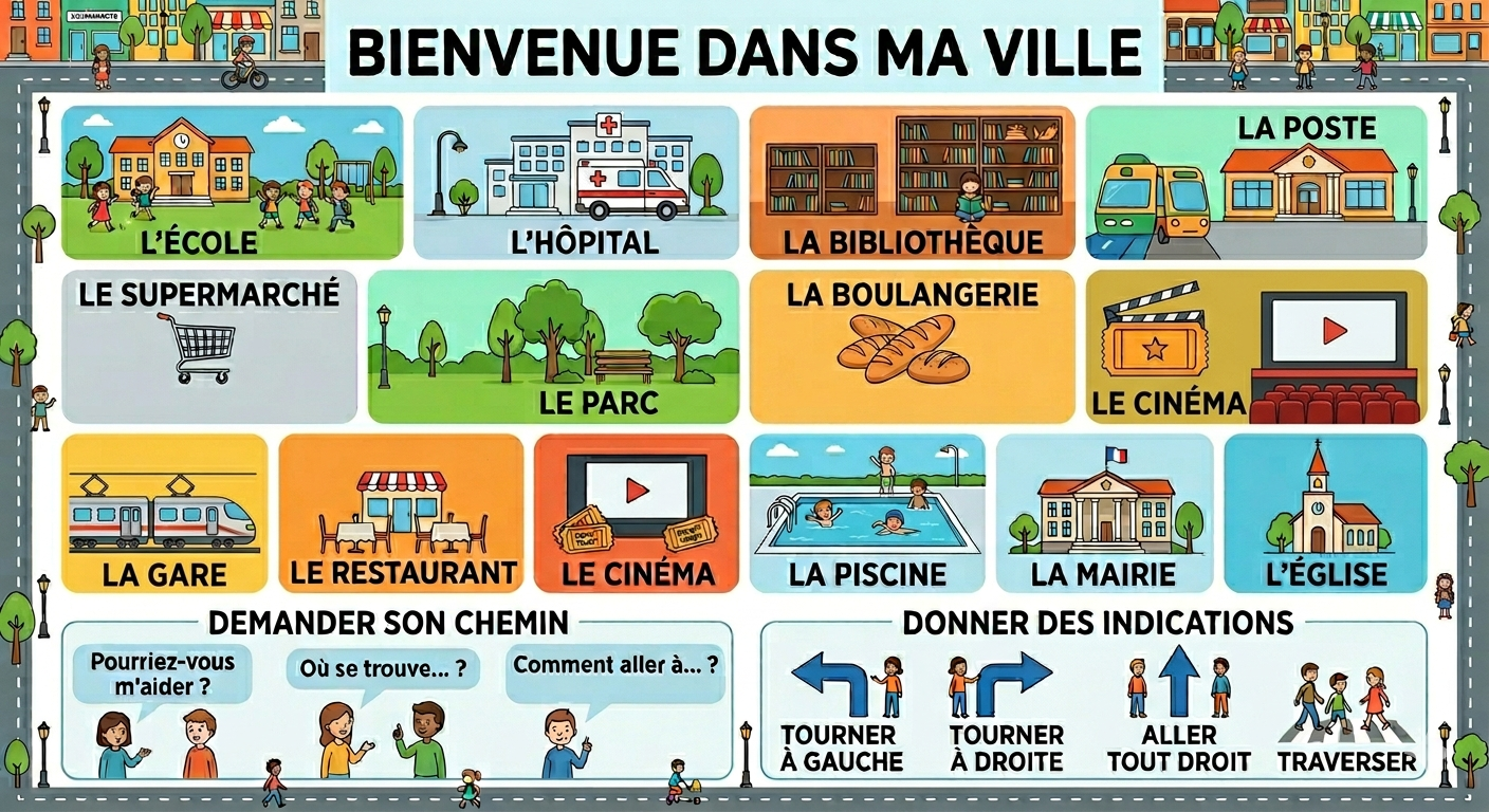 Infografía con vocabulario y expresiones de la ciudad